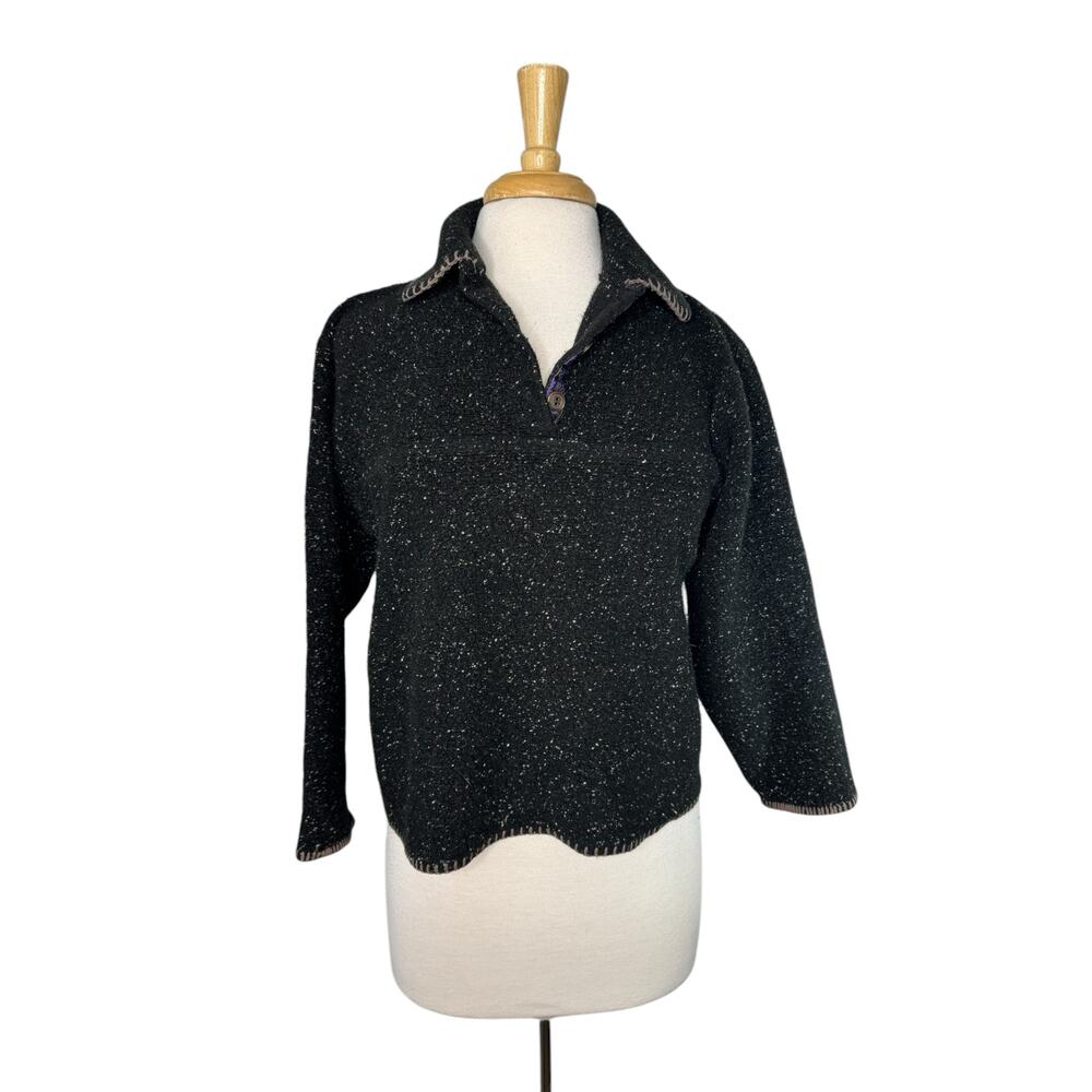 Vintage 90s Black Speckled Fleece Pullover Sweatshirt Oversized Small Women ALPS